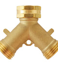 Heavy Duty Garden Hose Splitter 2 Way Brass Faucet Splitter For Dual Water Outlets Outdoor Hose Connector With Easy On Off Handles Weatherproof And Corrosion Resistant For High Pressure Use, brass Y splitter