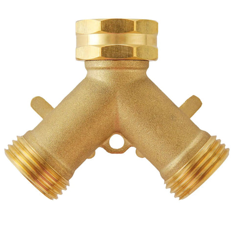 Heavy Duty Garden Hose Splitter 2 Way Brass Faucet Splitter For Dual Water Outlets Outdoor Hose Connector With Easy On Off Handles Weatherproof And Corrosion Resistant For High Pressure Use, brass Y splitter