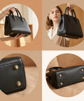 Straight Up Game Changer Bottom Guards Include 24 Assorted Handbag Feet with screws on a black leather handbag.