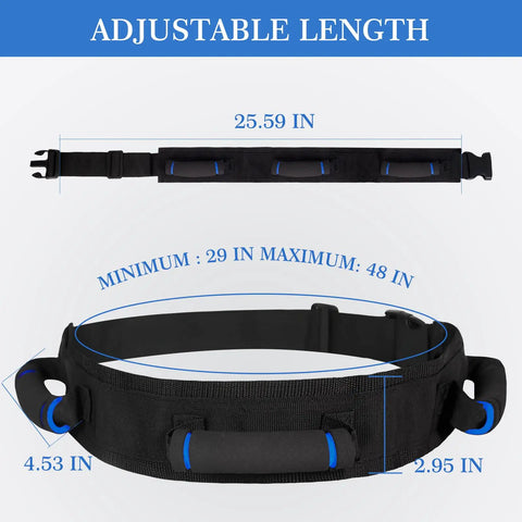 Gait Transfer Belt For Seniors With Three Handles And Quick Release Buckle For No Fuss Transfers And Standing Aids, Black.