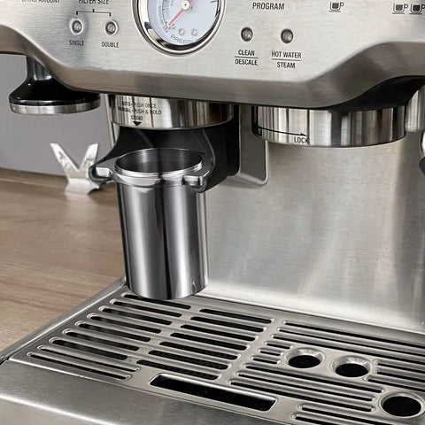 53.4mm Espresso Dosing Cup In 304 Stainless Steel With Grinder Trigger Button Fits 54mm Breville Portafilters Hands Free