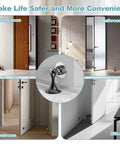 Two Pack Magnetic Door Stoppers For Wall And Floor Mounting No Drill Door Holder with Strong Magnet installed in various rooms.