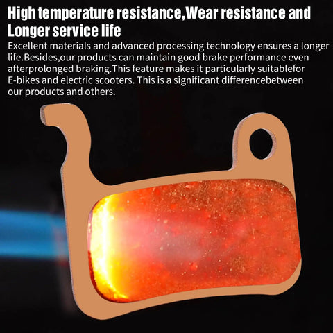 Close-up of Two Pairs Sintered Metal Disc Brake Pads For Ebike MTB And Scooter With Tools Kit Included, showing high-temperature resistance.