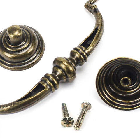 Antique Brass Drop Bail Cabinet Handles Drawer Pulls Kitchen Cupboard Furniture Hardware three half inch center-to-center screws included.