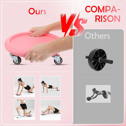 Four Wheel Ab Roller For Core Workout With Knee Mat comparison with traditional ab roller, pink multi-directional design.