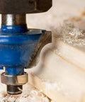 Close-up of a 24 Piece 1/4 Inch Shank Router Bit Set With Tungsten Carbide Blades For Woodworking, cutting wood.