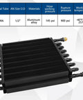16 Pass Universal Transmission Oil Cooler Kit with Half Inch Tube and Fin, Aluminum Alloy Black Finish, 8AN Fittings