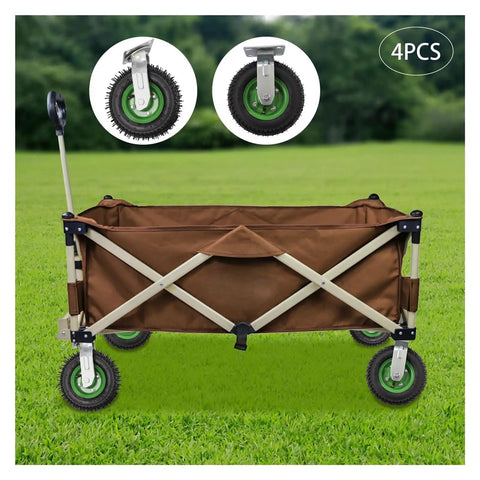 Heavy Duty 8 Inch Pneumatic Wheel Tires Offering Smooth As Butter Rolling Swivel And Rigid Casters For Garden Cart with brown fabric.