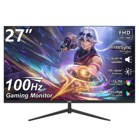 27 Inch Gaming Monitor With 100Hz Refresh Rate Full HD 1920x1080 Built In Speakers HDMI Eye Care Frameless Design For Immersive Work And Gaming Slick Visuals Sync Tech Wall Mount Ready 100x100mm