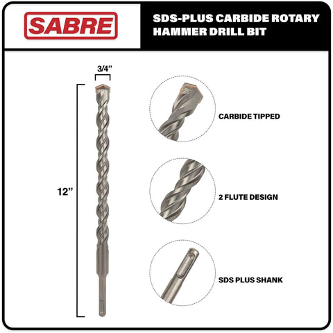 Three Quarter Inch By Twelve Inch SDS Plus Rotary Hammer Drill Bit Carbide Tipped For Brick Stone And Concrete Version Two