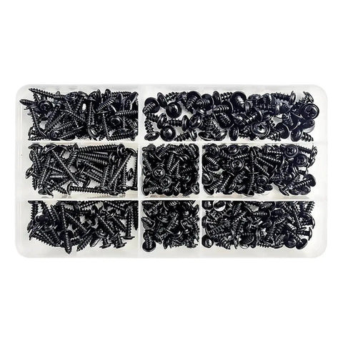 340 Piece Black Phillips Self Tapping Screws Set M3 M3.5 M4 M5 With Washer And Cross Head Pad Kit Assortment Box