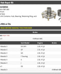 Front Wheel Bearing Hub Repair Kit For 2005 Through 2013 Vehicles With 4 Wheel ABS Includes Hub Bearing Retaining Ring And Axle Nut