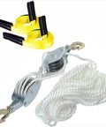Beefy 2 Ton Rope Hoist Pulley Kit With 65 Ft 0.3 In Poly Rope, Wheel Block And Tackle, with Sling Straps, 4000 Lb Break Strength