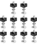 Top Shelf M6 X 40mm T Track Bolts And Six Way Knobs, 10 Piece 304 Stainless Steel Hardware Pack For Woodworking Jigs close-up view of knobs and bolts.