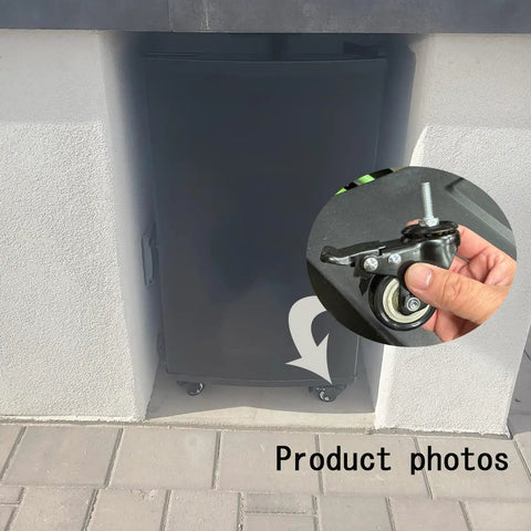 Heavy Duty Silent Polyurethane Swivel Caster Wheels With Threaded Stem And Dual Locking Brakes showing use on a cabinet.