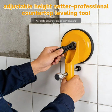 Person using Adjustable Vacuum Suction Seam Clamp For Floor Gap Fixing And Tile Alignment, Pro Grade Heavy Duty Rubber Cups on tile wall