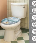 Resin Round Toilet Seat with Cover for Bathroom, 14-15 inch width, ocean-themed design, installed on a toilet.