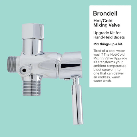 Hot Cold Bidet Mixing Valve Upgrade Kit With Pro Grade Adjustable Temperature And Water Pressure Control Brass Core Valve With Shutoff Includes 78 Inch Braided Metal Hot Water Hose And All Accessories, shown with chrome finish and handle