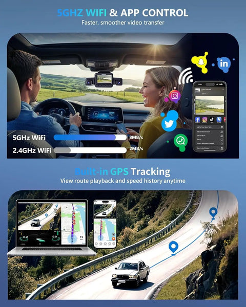4K 360 Degree Dash Cam With Interior Driver Monitor 4 Channel Car Camera For Front Rear And All Sides WiFi GPS features