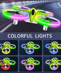 Crash Proof Mini Drone for Kids With LED Night Lights One Key Takeoff and Landing Flips RC Remote Control Easy for Beginners 3 Speed Modes Auto Hovering Nano Quadcopter Green shown with colorful LED lights