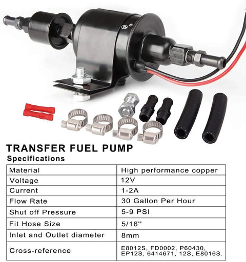 12V Universal Electric Fuel Pump With 5 To 9 PSI Output And 30 GPH Flow For Gasoline And Diesel Transfer Five Sixteenth Inch Inlet And Outlet