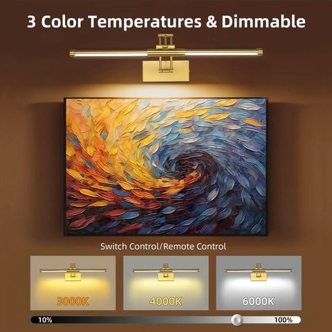 24 Inch Picture Light For Wall With 8000mAh Rechargeable Battery Wireless LED Light With Remote Dimmable 3000K 4000K 6000K