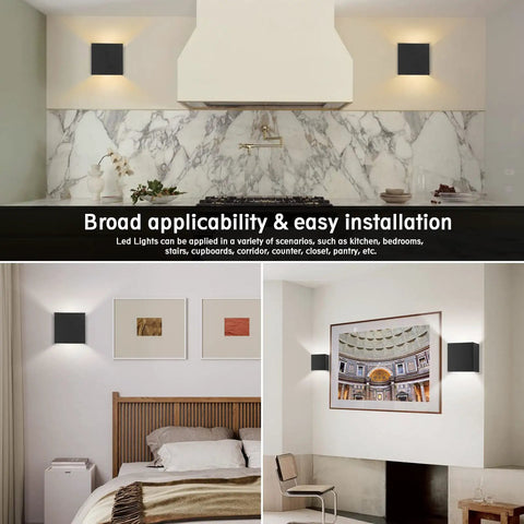 Cordless Battery Operated Cube Wall Sconces With Remote Dimmable LED Up And Down Lighting in living room and kitchen