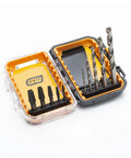 10 Piece Bolt Biter Screw Extractor Set For Stuck Fasteners displayed in a yellow case with various sized steel bits