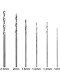 Pro Grade Precision Pin Vise Hand Drill Kit With Twist Bits For Miniature Models and Detail Work, showing various twist bits in sizes 0.5mm to 3mm.