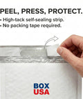 Close-up of sealing a Bubble Mailers 6 Point 5 By 10 Self Seal Padded Envelopes White 250 Pack with a peel-and-stick strip.