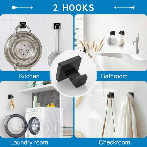 Matte Black 5 Piece Bathroom Hardware Set With Wall Mounted Towel Bar Towel Holder And Towel Racks Kit SUS304 Stainless Steel Rustproof Fixtures For Ultra Durable Bath Organization 23.6 Inch hook used in kitchen, bathroom, laundry, and checkroom