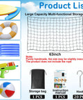 Image of Big Pool Float Storage Net With 20 Hooks And Storage Bag, hanging mesh organizer dimensions and components outlined