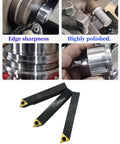 GBJ 3-pc 1/2-in indexable carbide lathe tool holders with TCMT inserts; black metal with gold carbide tips