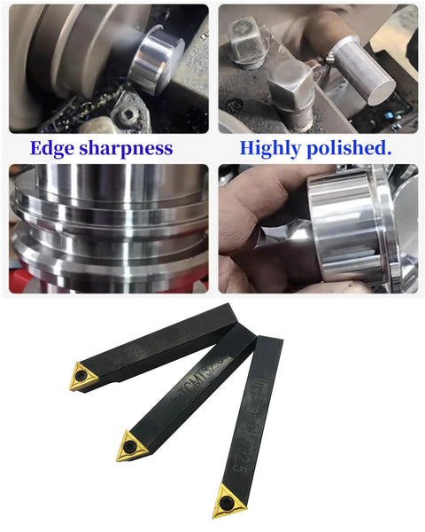 GBJ 3-pc 1/2-in indexable carbide lathe tool holders with TCMT inserts; black metal with gold carbide tips