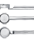 Heavy Hitter 58mm Bottomless Portafilter Fits Breville Sage Espresso Maker 304 Stainless Steel with flat handle and basket.