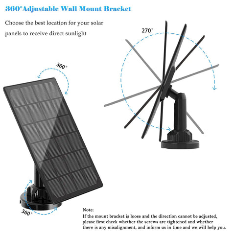 All Day Outdoor Camera Power From IP66 Waterproof Solar Panel with 360 Degree Adjustable Bracket for Continuous Solar Power