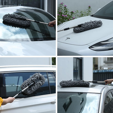Three Pack Large Microfiber Car Duster With Extendable Handle For Scratch Free Exterior And Multipurpose Interior Dust Cleaning For Cars And Home Perfect For Grab And Go Auto Detailing Inside And Out Dusting Dashboards Screens Vents And More