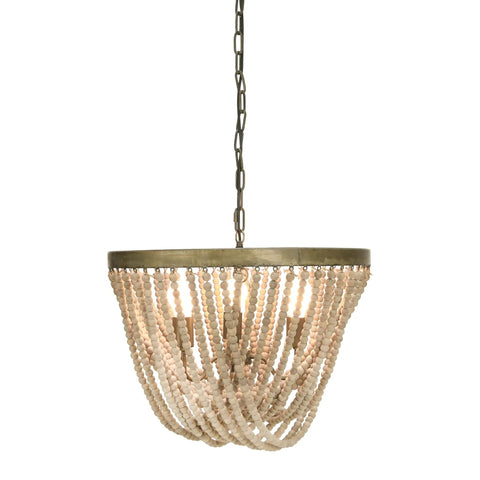 Draped Wood Bead Chandelier With Gold Washed Metal Base And Brushed Finish Long 10 Foot Cord And 6 Foot Chain Hand Selected Natural Beads