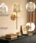 Gold Rechargeable Wireless Wall Sconces Set Of 2 With Remote Dimmable Accent Lamps Home Decor, featuring K9 crystal and metal design.