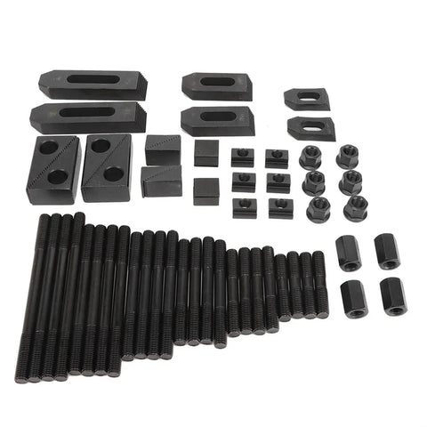 Beefed Up Heavy Duty T Slot Clamp Kit For Lathe And Milling Machines Hardened Press Plate Set M10 parts layout on white background