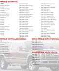 Compatibility list for GMC, Oldsmobile, Pontiac, Volvo with Ford truck background for Fuel Cap Replacement For Ford Chevy Toyota Dodge Jeep GMC Buick Cadillac Lincoln Mercury Oldsmobile Pontiac Volvo F250 F350 F450 F550 Express Suburban 10830D 10830 10591D 10591 Durable Gas Cap Easy Install.