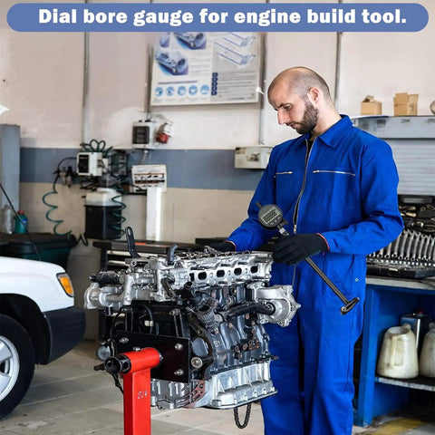 Mechanic using Digital Dial Indicator Bore Gauge 2 to 6 Inch With 0.0005 Inch Precision Engine Cylinder Measurement on engine