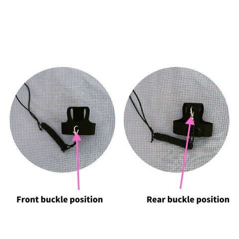 Front and rear buckle positions of Soft Fleece Parrot Flight Harness Vest With 2 Meter Leash For Parakeets Cockatiels Conures And Budgies
