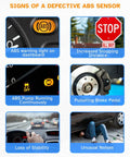 Signs of a defective ABS sensor: warning light, increased stopping distance, and unusual noises from vehicle.