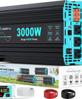 Blue 3000W Pure Sine Wave Inverter for RV Truck Solar and Off Grid Power, 12V DC to 120V AC with accessories and remote control
