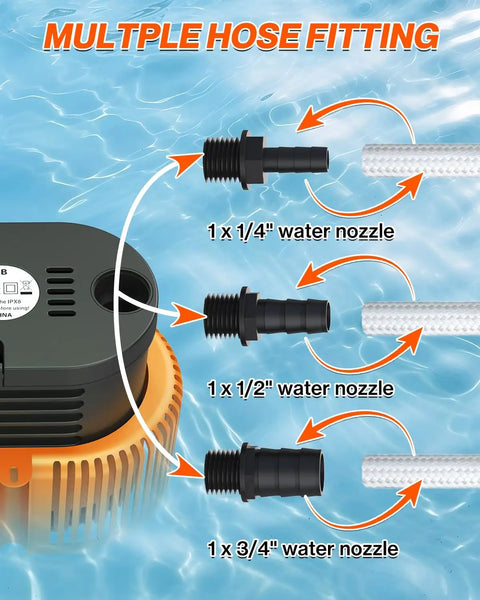 Above Ground Pool Cover Pump Submersible Sump Water Removal Tool With Drain Hose And 25-Foot Power Cord, 3 adapters