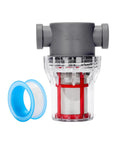 Badass Heavy Duty 1/2 Inch Female NPT In Line Strainer For Garden Hose And Pressure Washer, 200 Mesh steel screen with clear housing.