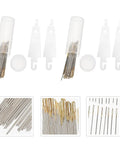 Top Shelf Cross Stitch Needles Set With Quick Threading Aid And Compact Storage Box For Versatile DIY Sewing Embroidery And Fabric Craft Crews Across The States, with assorted needles and threaders in storage box.