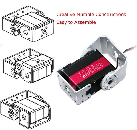 Beefy 150Kg Servo Motor 12V High Torque Steel Gear Digital Steering Servo with Mount Brackets, assembly diagram shown