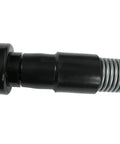 Close-up of 30 Ft Go-To Premium Shop Vacuum Extension Hose With 2 Tank Adapters And 1.25 Inch Curved End in silver.